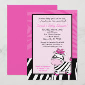 Invitation Baby shower rose Zebra 5x7 (Devant / Derrière)