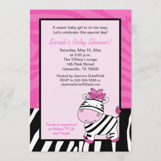 Invitation Baby shower rose Zebra 5x7