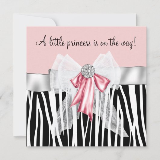 Invitation Baby shower rose Zebra rose noir Princesse (Devant)
