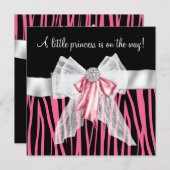 Invitation Baby shower rose Zebra rose noir Princesse (Devant / Derrière)