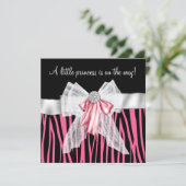 Invitation Baby shower rose Zebra rose noir Princesse (Debout devant)