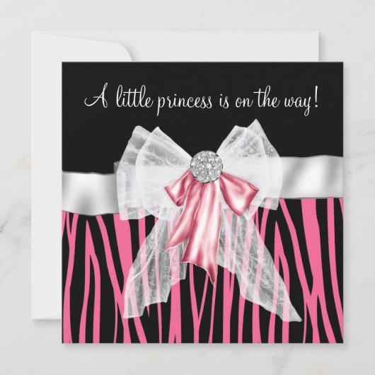 Invitation Baby shower rose Zebra rose noir Princesse (Devant)