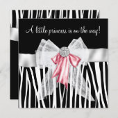 Invitation Baby shower rose Zebra rose noir Princesse (Devant / Derrière)