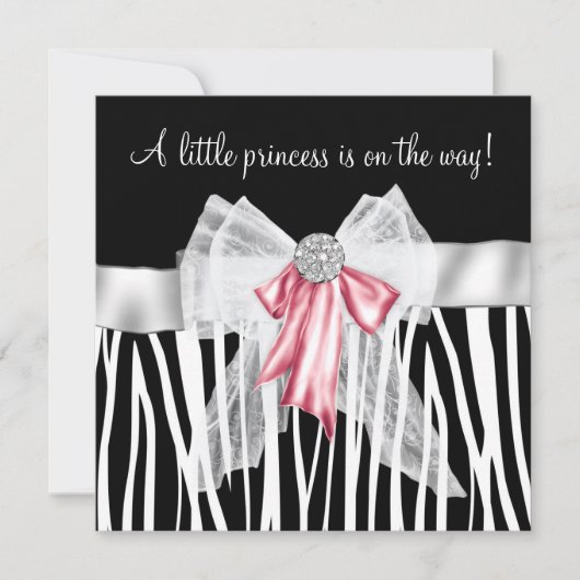 Invitation Baby shower rose Zebra rose noir Princesse (Devant)