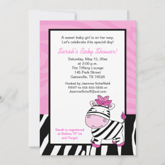 Invitation Baby shower rose Zèbre 5x7 - Rose clair