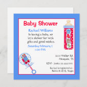Invitation Baby shower rouge, blanc et bleu (Devant / Derrière)