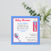 Invitation Baby shower rouge, blanc et bleu (Debout devant)