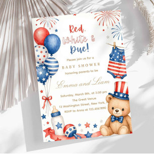 Invitation Baby Shower Rouge Blanc et Bleu Patriotique