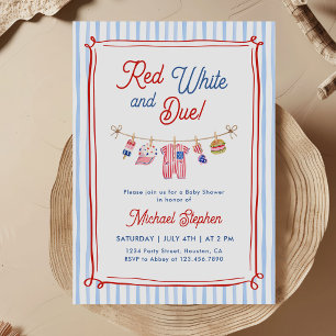 Invitation Baby Shower Rouge, Blanc et Né le 4 Juillet