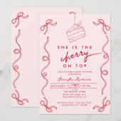 Invitation Baby shower rouge cerise gâteau rose fille (Devant / Derrière)