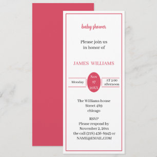 Invitation Baby shower rouge clair simple personnalisé