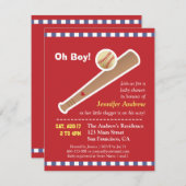 Invitation Baby shower rouge de base-ball (Devant / Derrière)