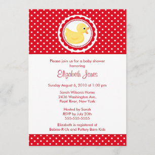 Invitation Baby shower rouge de canard de pois