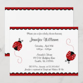 Invitation Baby shower rouge et noir de Ladybugs (Devant / Derrière)