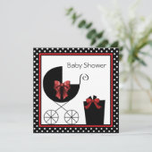 Invitation Baby shower rouge et noir doux (Debout devant)