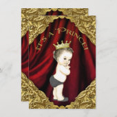 Invitation Baby shower rouge et or (Devant / Derrière)