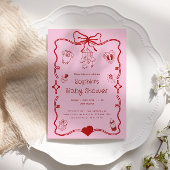 Invitation Baby shower rouge et rose mignon pour filles ou ga