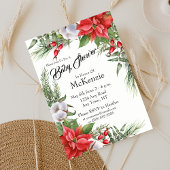 Invitation Baby shower rouge et vert de Noël Poinsettia