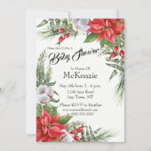 Invitation Baby shower rouge et vert de Noël Poinsettia (Devant)