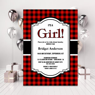 Invitation Baby shower rouge noir de Buffalo plaqué