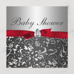 Invitation Baby shower rouge noir de Flourish d'argent de