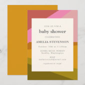 Invitation Baby shower rouge rouge vert rose vert et géométri (Devant / Derrière)