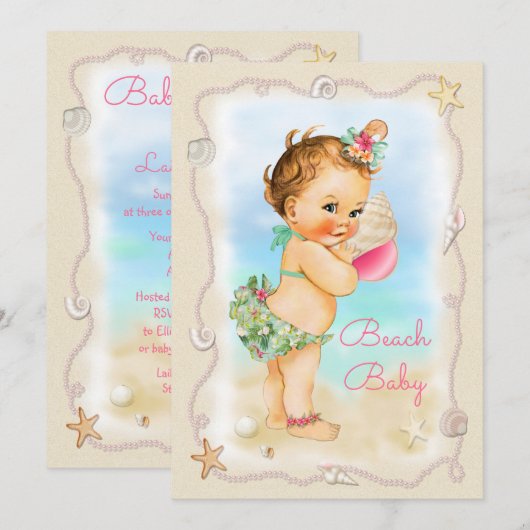 Invitation Baby shower roux de Shell de conque de bébé de (Devant / Derrière)