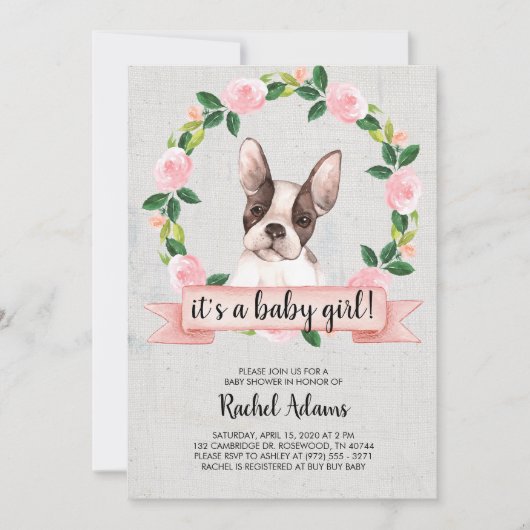 Invitation Baby shower roux rose Floral (Devant)