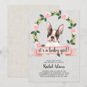 Invitation Baby shower roux rose Floral (Devant / Derrière)