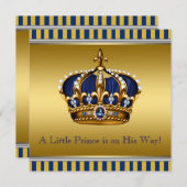 Invitation Baby shower royal bleu et or (Devant / Derrière)