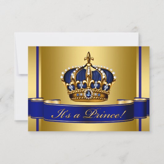 Invitation Baby shower Royal Blue and Gold Crown Prince (Devant)