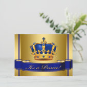 Invitation Baby shower Royal Blue and Gold Crown Prince (Debout devant)