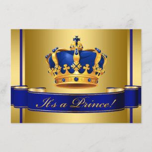 Invitation Baby shower Royal Blue and Gold Crown Prince