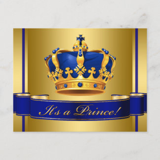 Invitation Baby shower Royal Blue and Gold Crown Prince