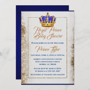 Invitation Baby shower Royal Blue and Gold Crown Prince