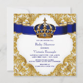 Invitation Baby shower Royal Blue and Gold Crown Prince (Dos)