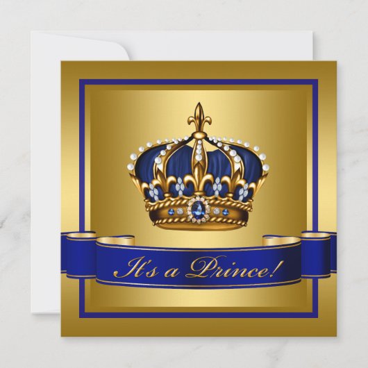 Invitation Baby shower Royal Blue and Gold Crown Prince (Devant)