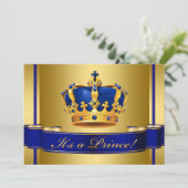 Invitation Baby shower Royal Blue and Gold Crown Prince (Debout devant)