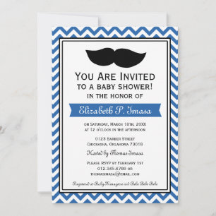 Invitation Baby shower Royal Blue Boy Mustache Chevron