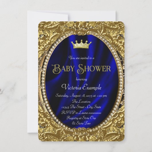 Invitation Baby shower Royal Blue et Gold Prince (Dos)