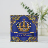 Invitation Baby shower Royal Blue Gold (Debout devant)