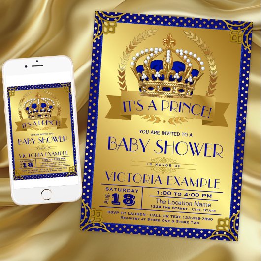 Invitation Baby shower Royal Blue Gold