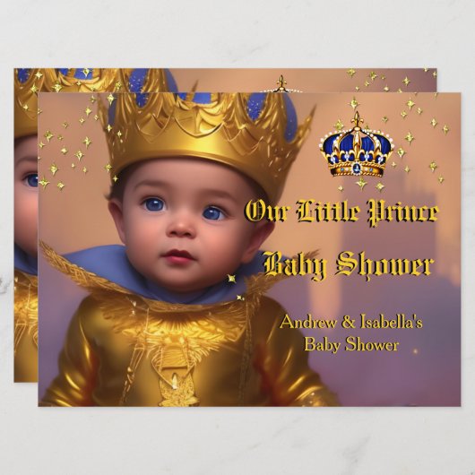 Invitation Baby shower Royal Blue Gold (Devant / Derrière)