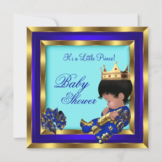 Invitation Baby shower Royal Blue Gold Boy prince 2 (Devant)
