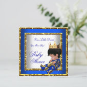 Invitation Baby shower Royal Blue Gold Boy prince 2 (Debout devant)