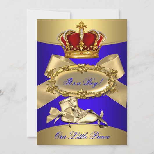 Invitation Baby shower Royal Blue Gold Boy prince de couronne (Devant)