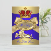 Invitation Baby shower Royal Blue Gold Boy prince de couronne (Debout devant)
