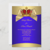 Invitation Baby shower Royal Blue Gold Boy prince de couronne (Dos)