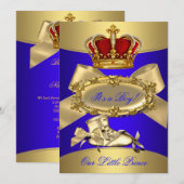 Invitation Baby shower Royal Blue Gold Boy prince de couronne (Devant / Derrière)