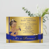Invitation Baby shower Royal Blue Gold Ethnic Prince (Debout devant)